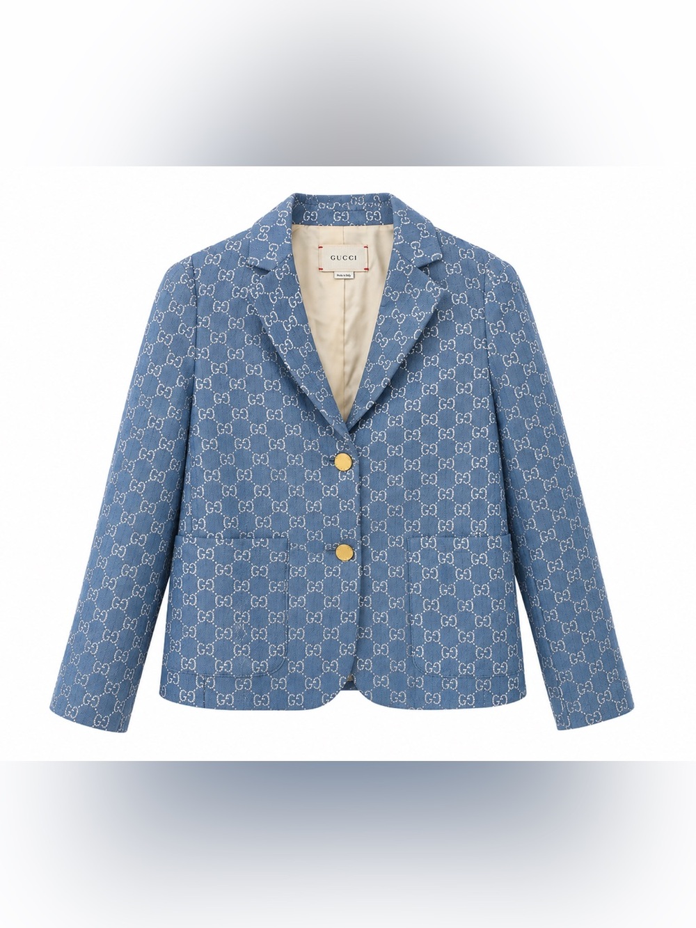 ❌hold❌Gucci Light Blue GG Denim Logo Jacket with Gold Buttons